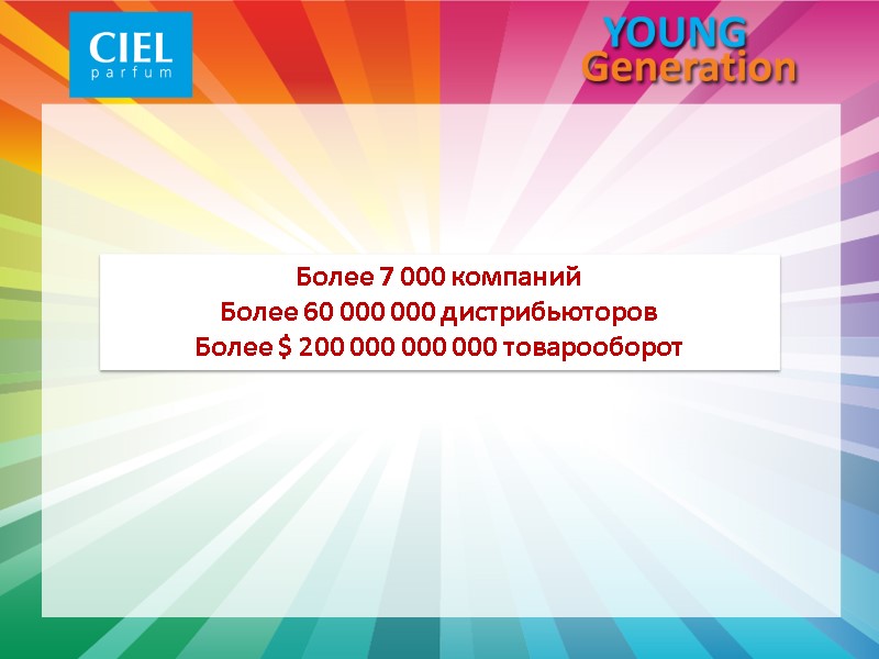 Более 7 000 компаний Более 60 000 000 дистрибьюторов Более $ 200 000 000